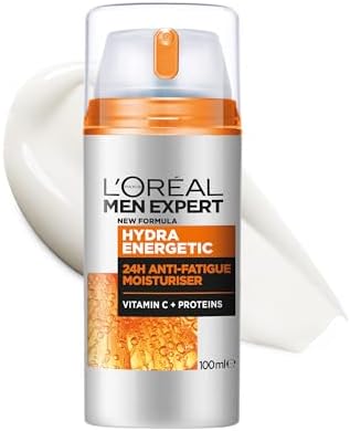 L'Oréal Paris Men Expert Crema Idratante Anti-Fatica Uomo, Pelle Rivitalizzata, Levigata e Idratata, Occhiaie e Rughe Sottili Ridotte, Arricchita con Proteine e Vitamina C, Hydra Energetic, 100 ml