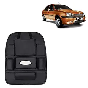 RD Universal PU Leather Car Auto Seat Back Organizer Multi Pocket Travel Storage Bag with Hangers, Tissue Paper and Bottle Holder-Black Colour Compatible for Ford Ikon