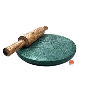 STLYZ Green Marble Roti Maker with Wooden Belan/Green Marble Chakla 10 Inch with Belan Marble Rolling Board with Anti-Skid Bottom (White Marble)