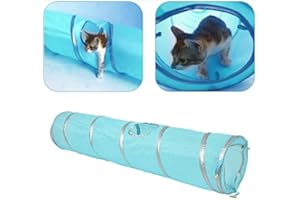 SMANDY Cats Toys, 47.2 inch Length Foldable Cat Crinkle Tunnel with One Hole and Ball for Kitten Playing Fun Training Indoor Outdoor Pet Interactive Toy(Blue)