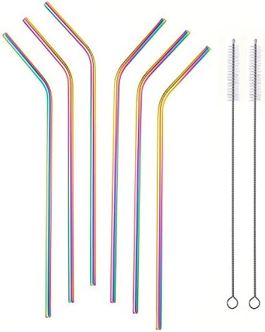 Set of 6 Stainless Steel Straws FDA-Approved Ultra Long 10.6'' Drinking Metal Straws For 20 30oz Stainless Tumblers Rumblers Cold Beverage (6 Bent + 2 Brushes)