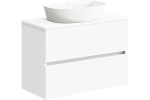 Baikal Mueble de Baño Onyx, 2 cajones, suspendido en Pared, con Lavabo cerámico. Mueble Montado, Melamina 16,Mueble F39 + Top + Lavabo 80 cm Blanco