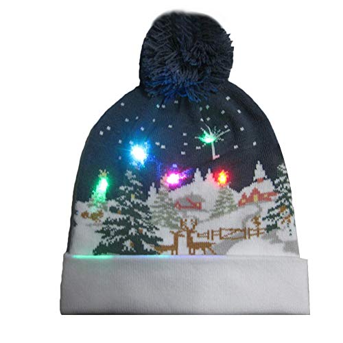 Preisvergleich Produktbild Sanmubo LED Leuchten Gestrickte Weihnachtsmütze für Männer Frauen Jungen Mädchen Wintermütze Cartoon Weihnachten Hüte Weihnachten Dekoration Weihnachtengeschenk, 20 * 28 cm