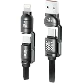 Bix 5IN1C-BK 1.5 Metre Siyah 240W USB-A ve Type C ve Lightning &Ccedil;ok Fonksiyonlu Y&uuml;ksek Hızlı Şarj ve Data Kablosu, &Ccedil;ok u&ccedil;lu Şa