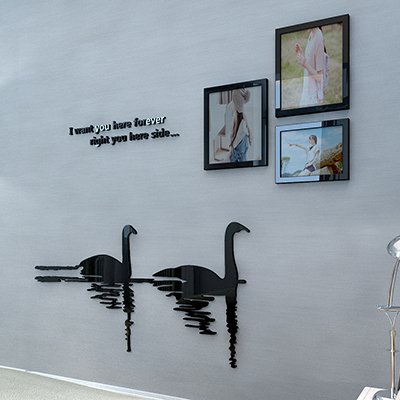 JWQT Swan Hochzeit Zimmer Bett dekorative Acryl wand Aufkleber Wohnzimmer Hintergrund Wall Sticker 3D stereoskopische Wall Sticker indoor Restaurant, 607 Schwäne - Schwarz, Übergröße