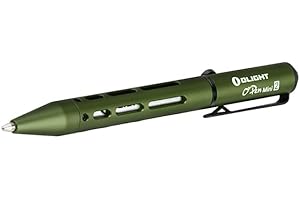 OLIGHT O'Pen Mini 2 Ballpoint Pen, Switch between Replaceable Black Ink and Alloy-Enhanced Pencil by Reverse S-Shaped Bolt-Action for Everyday Carry, Office Use, Outdoor Work(OD Green)