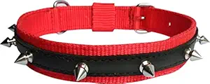 Adios Dog Belt Combo of Red Nylon Dog Spike Collar for Your Pet Dogs.