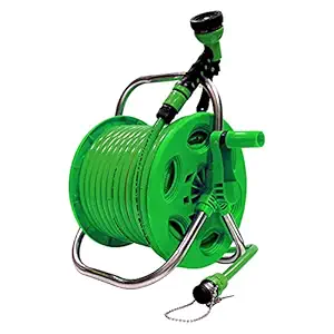 AquaHose ISI Marked Garden Water Pipe Hose with Revolving Type Reel and Folding Handle -30 mtr (100 feet)