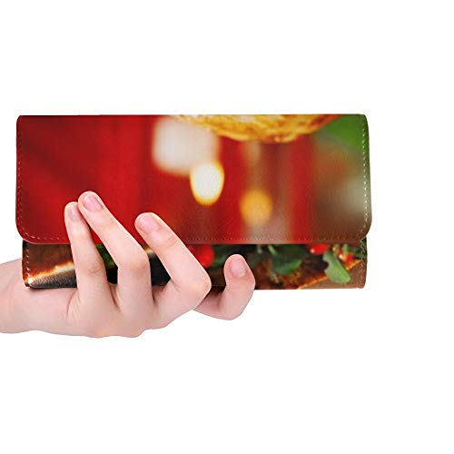 Preisvergleich Produktbild Einzigartige benutzerdefinierte Weihnachten gebacken Schinken serviert auf alte Frauen Trifold Brieftasche Lange Geldbörse Kreditkarteninhaber Fall Handtasche