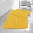 PARADISE STAR Block Memory Foam Bath Mat Extra Absorbent, Soft & Comfortable, Non Slip Bathroom Rug and Pedestal Bath Mat Set COLOUR OCHRE