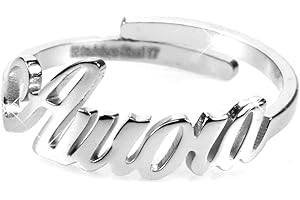 Flowers Anello Donna Con Nome in Acciaio inossidabile, Scritta Nome in Corsivo. Misura regolabile