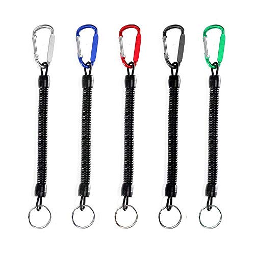 Ritte 5 Pièces Pêche Cordons, Pêche Outils Sécurité Elastique Corde Multicolor Cordes De Pêche Bateau Sécurisé Rétractable Spiralé Tether avec Mousqueton, Poisson Outils Attirail De Pêche Accessoires