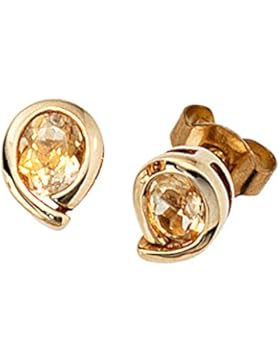 8 k ( 333 ) Gold Ohrstecker mit Citrin - B 5,80 mm - H 7,70 mm