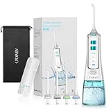 ATMOKO Jet Dentaire Portable Hydropulseur 300ML, Irrigateur Oral Professionnel Rechargeable IPX7 Étanche, Jet Dentaire sans Fil avec 4 Buses et 3 Modes, Jet Hydropulseur pour Soins Hygiène de Dents