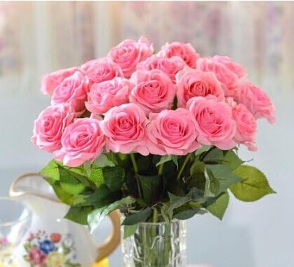 12pcs/lot Real Touch Silk Gluing PU Silk Artificial Rose Flowers Home decorations for Wedding Party or Birthday Garden Bridal Bouquet Flower Saint happy Valentine's Day Gifts Party Event (pink)