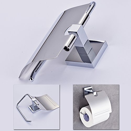 Auralum® Elegant Chrom Toilettenpapierhalt Wandhalter Papierhalter Küchenrollenhalter Toilettenpapierhalter mit Deckel 135*142*55mm - 7