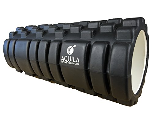 Foam Roller - for muscle trigger point release and massage. Self-treatment for low and upper back pain relief and gentle self-spinal adjustment; with exercises provided. Improve your fitness with our exercises and advice, By Aquila Active Healthcare (black)