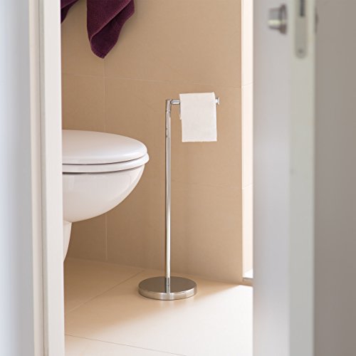 Relaxdays Toilettenpapierhalter stehend H x B x T: ca. 75 x 22 x 16,5 cm freistehender Papierrollenhalter in Edelstahl-Optik edler Rollenhalter für WC-Rollen als Ersatzrollenhalter verchromt, silber - 2