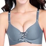 Weich und Komfort Vertvie Damen BH Set V Push Up Ohne Bügel Bra Nahtlos Bustier mit Schnürung vorne Top(Grau, 75B)
