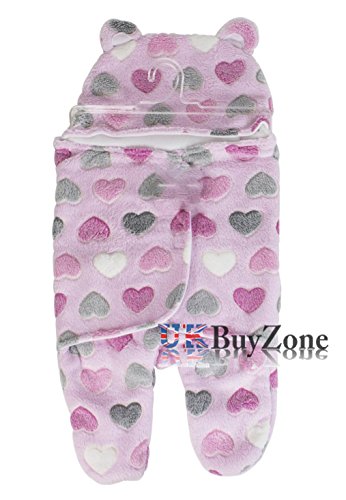 Baby Newborn Fleece Blanket Swaddling Wrap Swaddle Hooded Robe Dressing Gown Girl or Boy, Pink or Blue, 0+ Months Unisex (Baby Wrap Pink)