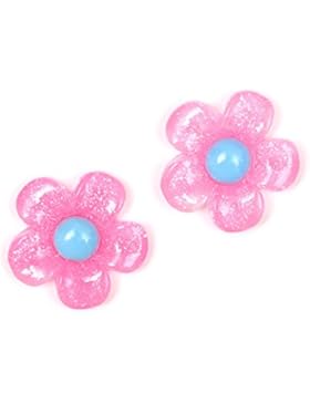 Idin Ohrclips - Rosa Blumen mit blauem Blütenstempel (ca. 18 x 18 mm)