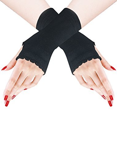 Miki&Co Pair Black Knit Fingerless Short Gloves for Ladies