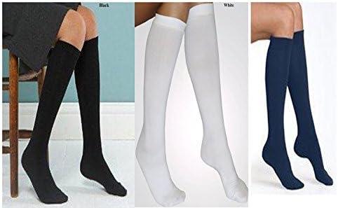 6 Pairs Womens Long Knee High Cotton Plain Socks Size 4-7