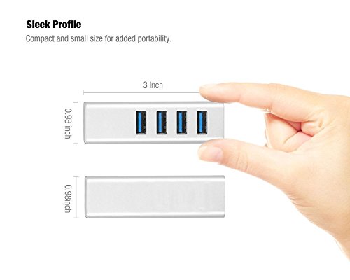 COTOP Aluminium 4 Port kompakte portable Hochgeschwindigkeits-USB 3.0 Daten Hub Stromversorgung Adapter für Desktop-Laptop PC Smart TV Type-C mit eingebautem 11 Zoll USB 3.0 Kabel – Silber - 7
