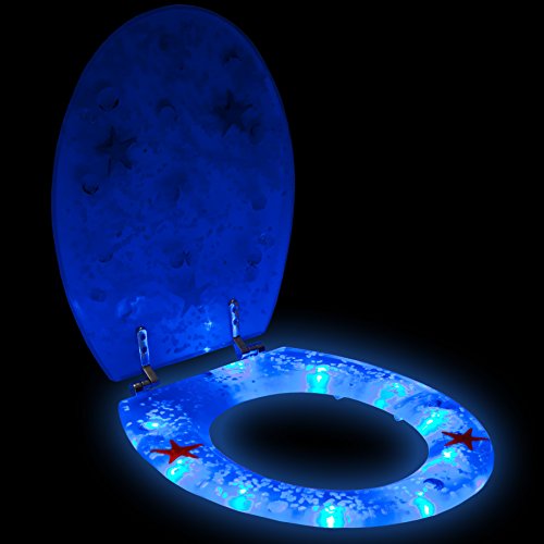 TecTake® LED Toilettendeckel Toilettensitz WC Brille Sitz Klobrille Seestern 10 LED blau - 2
