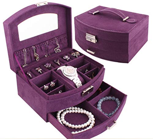 Preisvergleich Produktbild Schmuckschatulle Einfache Flanell Double-Layer-Sperre High-End-Schmuck Handschmuck Aufbewahrungsbox, Lila
