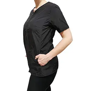 Hair Water Repellent Short Sleeves Ivy Jacket Mesh Back with Cell Phone Pocket for Stylist Barber Grooming Nail (S, BLACK)