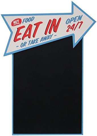 Retro Wall Hanging Chalkboard with Blue Arrow - Eat In or Take Away