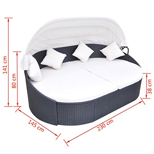 vidaXL Poly Rattan Sonnenliege Sonneninsel Gartenmöbel Strandkorb Garten Lounge Muschel - 5
