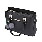 Frauen PU Leder Henkeltaschen mit Hairball Vintage Tasche Handtasche Umhängetasche Damen - 5
