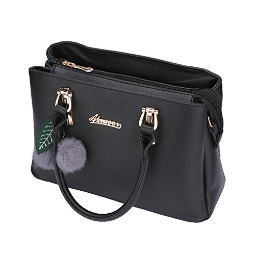 Frauen PU Leder Henkeltaschen mit Hairball Vintage Tasche Handtasche Umhängetasche Damen - 5