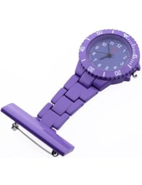 Gleader Schwesternuhr Ansteckuhr Krankenschwesteruhr Quarz mit Brosche violett suess