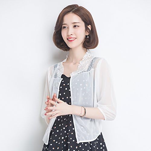 LLZWJ Shawl/Sunscreen/Decoration/Gift/Sunshine Garment Women'S Short Sleeveless Gyroskin Cardigan Lace Shawls Small Jacket Air Conditioner Thin, White, One Size