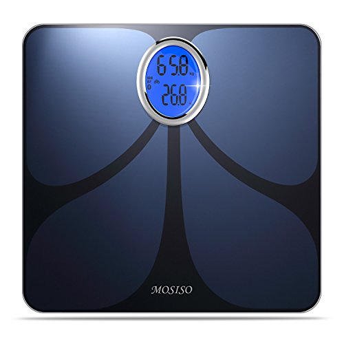MOSISO Bluetooth Wi-Fi digitale Personenwaage aus Sicherheitsglas mit Edelstahloberfl?che.K?rperwaage Gewichtswaage für körperliche Untersuchung automatisch ein/ausmachen, mit Gratis-App für iOS und Android Slim Design Farbe:Blau