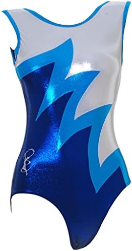 Carracus Sleeveless Gymnastic Gym Leotard Super Silver Stretch Shine and Royal Blue Stretch Shine (#004h)