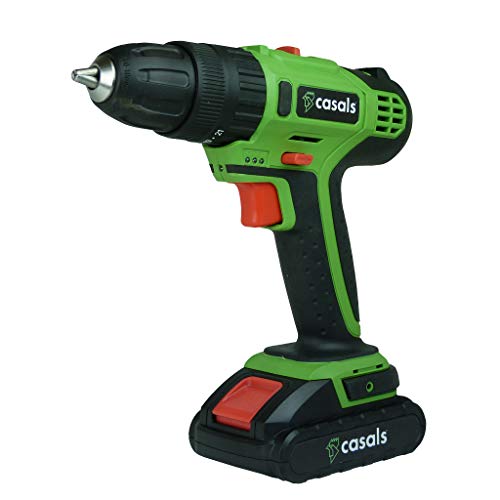 Casals VNPLI14M-2 - Taladro percutor con batería de litio de 14.4 V (1,5 A-h, 1.500 rpm, 28 N-m, con batería adicional y maletín) color verde y negro