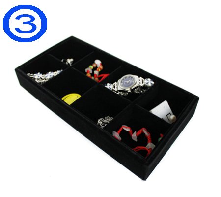 Yudu® 4 tlg. Samt -Vorlagebrett mit Haken Fächer für Ringe Ketten Schmuck schwarz - 5