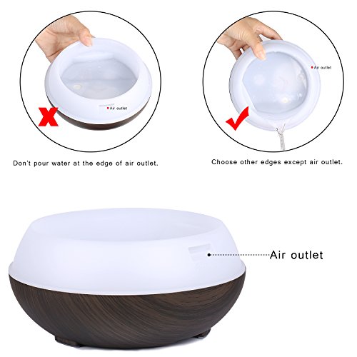 Aroma Diffuser, YIPIN 300ml LED Luftbefeuchter Ultraschall Aroma Diffusor ätherisches Öl Diffuser fürs Auto, Wohnzimmer, Schlafzimmer, Büro und Yoga, Spa (Dunkles Holz) - 5