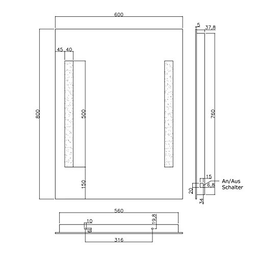 NEG Badspiegel MITRA 80x60cm (HxB) Spiegel (eckig) mit integrierter und energiesparender LED-Beleuchtung (warmweiß 3000 Kelvin) IP44 - 6