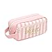 Produktbild sunnymi Leinwand GeschenkGriffelmappe MädchenRosa Weiß/Mit Doppel-Reißverschluss/Kosmetiktasche Geldbörse Schule Mit Stiften/Federmäppchen Reise/Mäppchen Tüte Beutel Zipper Kulturbeutel Reißverschluss Kosmetiktüte Make Up Bag (D)