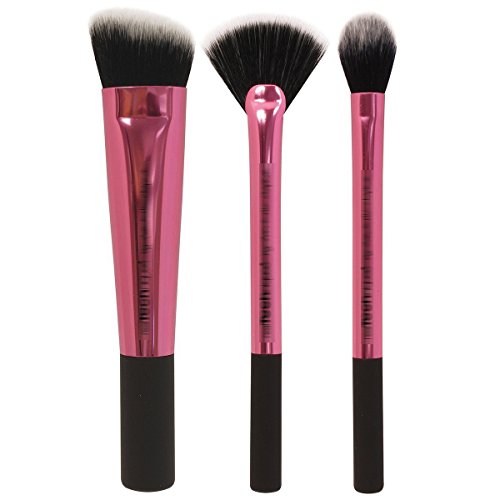 Allenboycollected Professional Pink 3pcs Real RT Makeup Brushes, sculpting set Synthetic Soft Hair Portable Brushes Face Foundation with Retail box