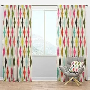 JANVI CREATION 3D Multy Rhombus Digital Printed Polyester Fabric Designer Classic Curtains for Bed Room Kids Room Window-Door-Long Door (7 Feet)
