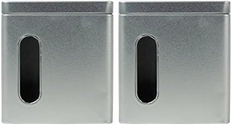 Mikken 2 Caddies Storage Tins with Viewing Window for 150gr. Spice Jars Made Of Metal Silver Colour, 9.5 x 7.5 x 10.5 cm