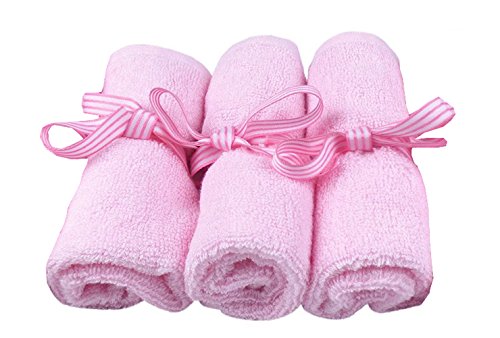 CIMARY 100% Natural Bamboo Baby Washcloths Premium Extra Soft & Absorbent Towels For Baby's Sensitive Skin - Perfect Reusable Wipes - Excellent Baby Shower / Perfect Gift (Pink(3Pack 10"X10"))
