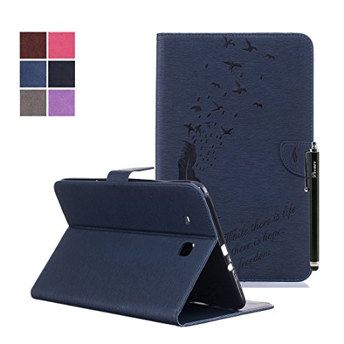 Samsung Galaxy Tab E 9.6-Inch SM-T560 Hülle, DEENOR Stilvoll 3D Drucken Feather und Vögel Serie Brieftasche Tasche PU Leder Flip Protective Stand Tasche Schutzhülle Hülle für Samsung Galaxy Tab E 9.6-Inch SM-T560 / T561 / T565.[Feather-Dark Blue]