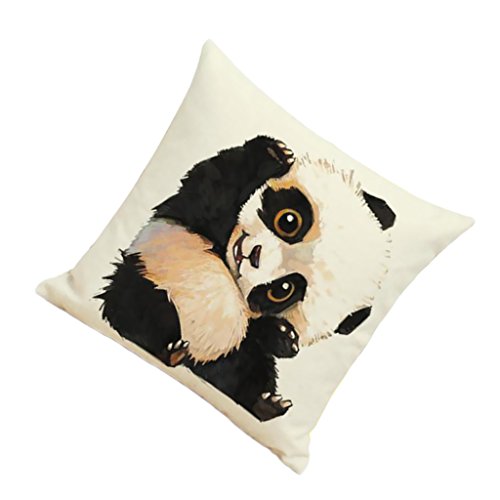 Niedlichen Panda Tier Gedrucktes Leinen Quadrat Kissenbezug Sofa Kissen Hülle Dekor – 01 - 3